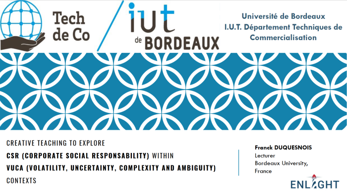 Creative teaching to explore CSR (Corporate Social Responsability) within VUCA (volatility, uncertainty, complexity and ambiguity) contexts