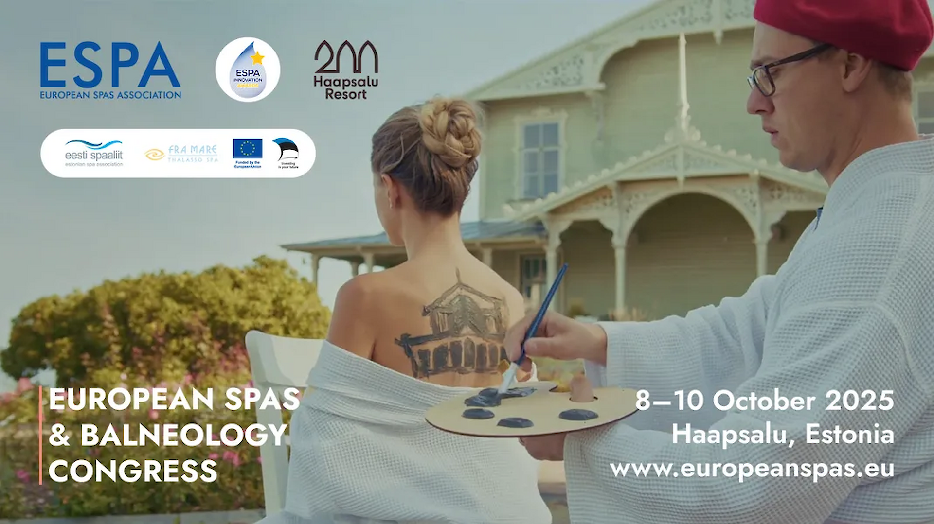Valmistu unustamatuks teekonnaks spaa-innovatsiooni südamesse Euroopa Spaade ja Balneoloogia Kongressil 2025, mis toimub maalilises Haapsalus! 8.–10. oktoobrini kogunevad siia valdkonna juhid ja spaa-spetsialistid üle kogu Euroopa, et jagada köitvaid ja muutusi loovaid ideid. See eksklusiivne sündmus, mida korraldab Euroopa Spaade Assotsiatsioon, pakub dünaamilist kooslust sisukatest kongressiettekannetest, inspireerivatest B2B-töötubadest ja mainekast Innovatsiooniauhindade galast. Lisainfo ja programm: https://europeanspas.eu/congress/ Kongress viiakse läbi keskkonnasõbralikul viisil, kasutades säästvamaid lahendusi ning pöörates tähelepanu taaskasutuse võimalustele. Sündmuse süsiniku jalajälje mõõtmiseks ja kestlikkuse sertifikaadi saamiseks kasutatakse tööriista Planet Positive Event. Palume teil lahkelt esitada oma transpordiplaani andmed.