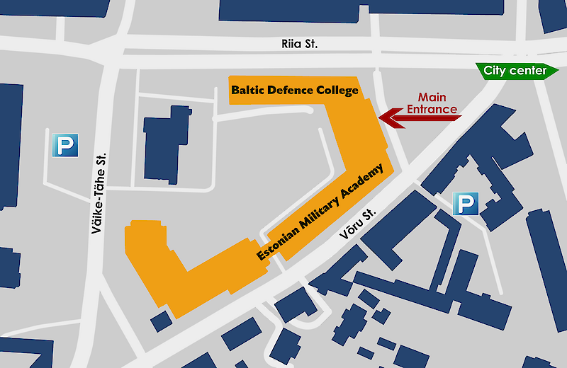 Riia 12 is centrally located in Tartu, within easy reach of the university district and the city's main transport connections.&nbsp; The Baltic Defence College is located in the right wing of the building at Riia 12.